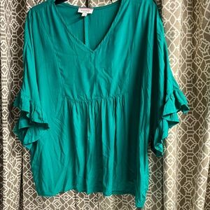 Andree Teal Ruffle Sleeve Blouse
